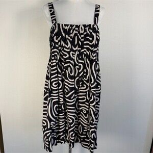 Banana Republic Linen Blend Dress Women Medium Black White Abstract Sundress